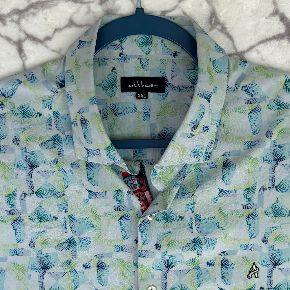 ADDICT Fishing Shirt Men's XXL White Green Blue Design Vented Back Lightweight